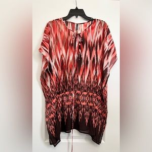 Kenneth Cole Reaction Tribal-Print Swimsuit Cover-Up, Orange Multi, Size S